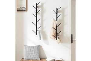 TIOPGHAD 2 Pack Vertical Wall Coat Rack, Bamboo Wall Mounted Hat Hooks Hanging Wooden Racks Hanger Wall Mount Tree for Hats Coats Hacket Clothes Bags Entryway Bedroom(Black)