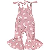 Emmababy Toddler Daisy Outfit Baby Girl Bell Bottom Romper Floral Print Flare Pants Daisy Jumpsuit Kids Fall Winter Clothes