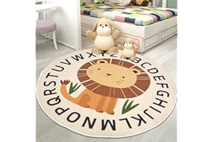 Lacomfy Kid Rugs Animal Play Rug 4Ft Large Round Lion Play Mat Soft Alphabet Educational Area Rug Nonslip Circle Baby Crawling Mat for Boys Girls Floor Carpet for Kids Playroom Nursery Decor, Sitting