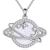 YAFEINI Saturn Necklace 925 Sterling Silver Planet Opal Moon Star Saturn Necklaces Anniversary Jewelry Gift for Women