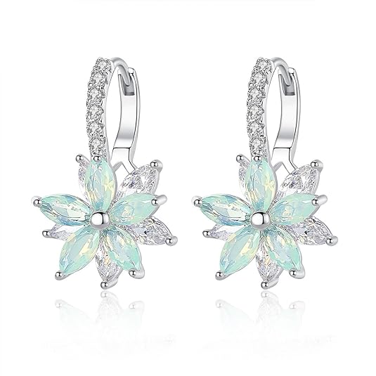 Jösva Creolen Ohrringe für Damen Silber Klein Hoop Ring Huggie Kreolen Hängend Blumen Klapp-Creolen mit Weiß und Hellgrünen Zirkonia Ohrschmuck für Frauen und Mädchen Passt Alltag und Party