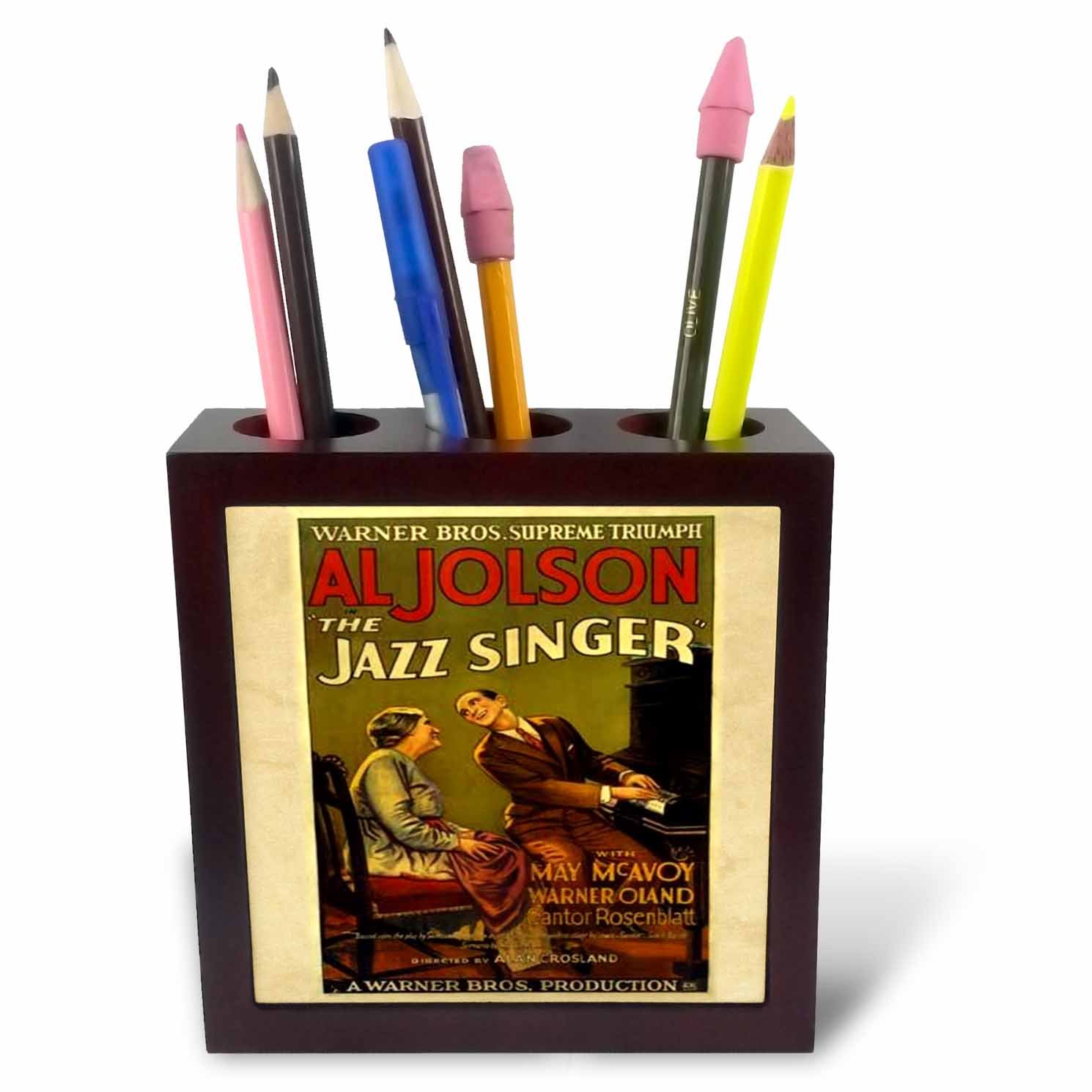 3dRose Image of Ad for Jazz Singer with Al Jolson-Tile Pen Holder, 5-Inch (Ph_171655_1), Ceramic Wood, 5 Inches