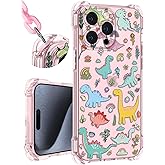 Toycamp for iPhone 15 Pro Max Case with Strap for Women - Cute Funny Girls Girly Little Dinosaur Pattern Design for iPhone 15Promax Case with Wrist Lanyards Four Corners Flexible Hang Style