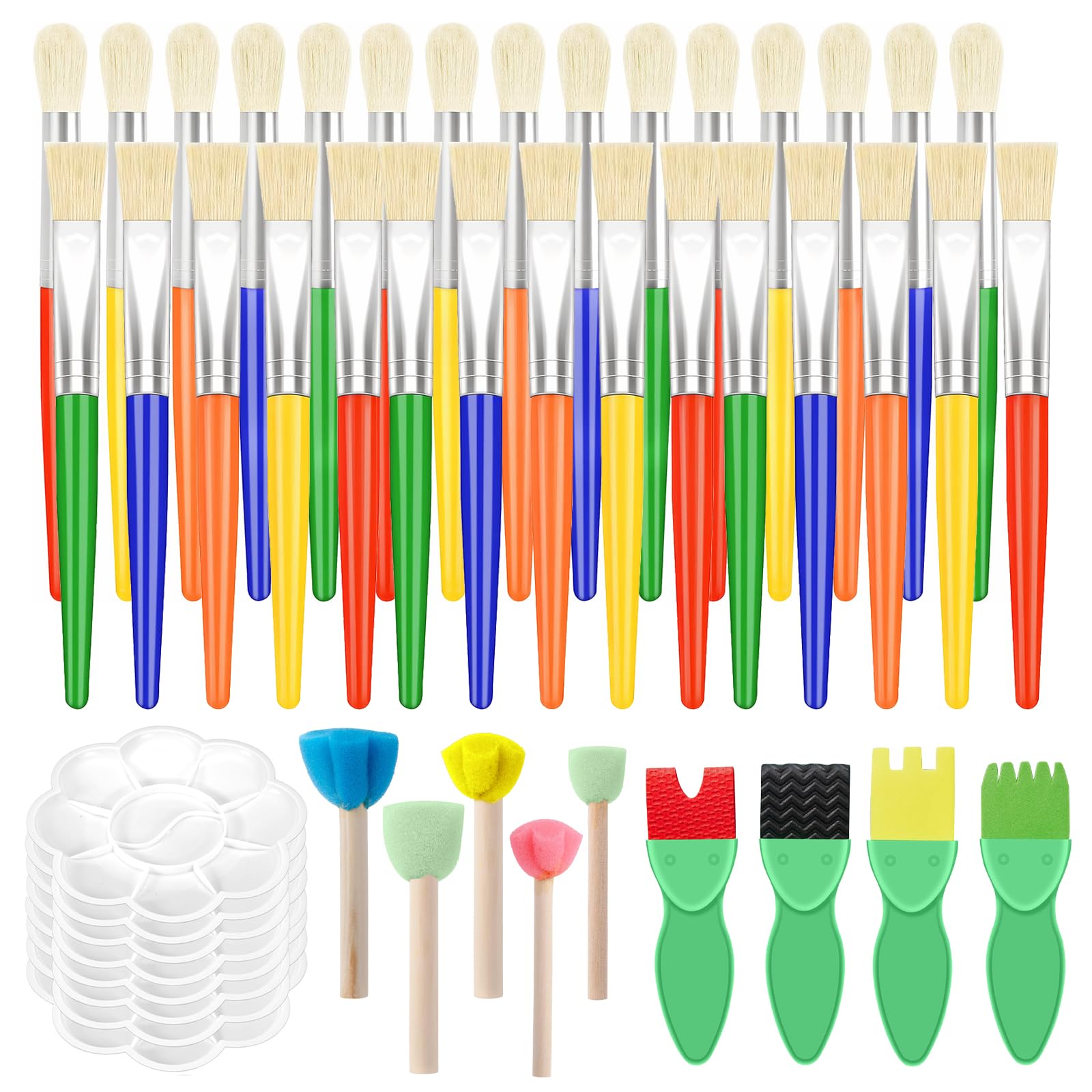 47PCS Kids Paint Brushes Set,Colorful Childrens Painting Brushes,Toddler Large Paint Brushes set with 8 palettes, 5 candy-colored mushroom sticks, and 4 green fish brushes for Beginners.