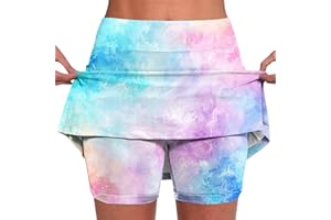 Piuwrlz Womens Golf Skorts Skirts Tie Dye Printed High Waisted Tennis Skirt with Shorts Sports Bottoming Skirts