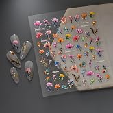 Flower Nail Art Stickers Decals Mixed Flowers Nail Decals 5D Relief Self Adhesive Nail Design Stickers Spring Summer Colorful Floral Nail Art Accessories Sliders for Women Nail Art Decorations