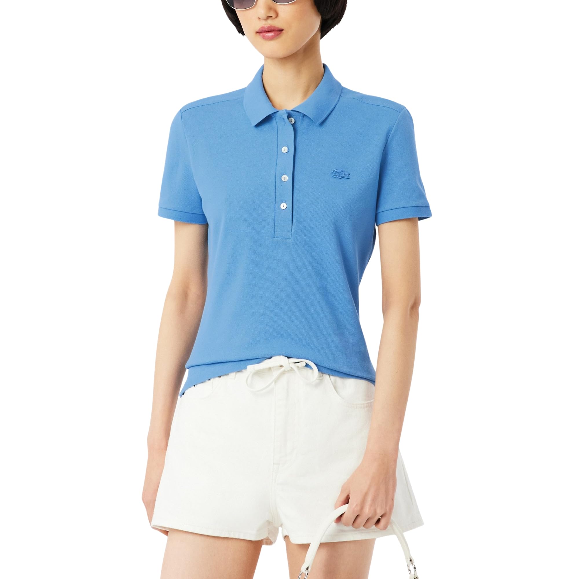 Lacoste Women’s L.12.D Slim Fit Stretch Petit Piqué Polo Shirt, Turquin Blue, 0