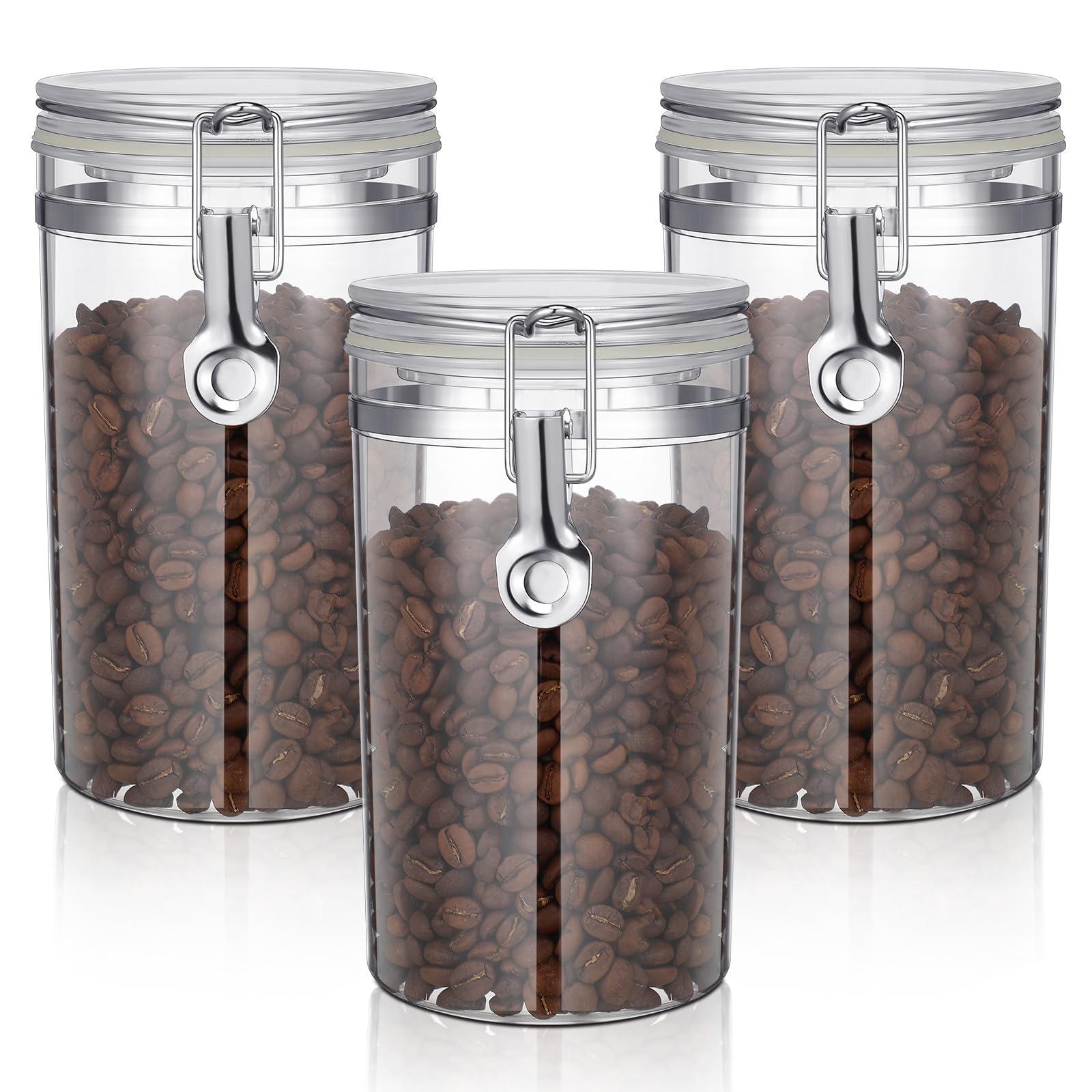 Photo 1 of Nuogo 3 Pcs Coffee Canisters 45oz Plastic Storage Containers Coffee Station Organizer Coffee Canister Bar Jars with Lid Locking Clamp for Ground Coffee Bean Nuts