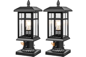 Brilvibera Outdoor Post Light 2 Packs Dusk to Dawn, Post Lights Outdoor Electric with Pier Mount, Pole Lanterns Outdoor for Yard, Driveway, Path, Black