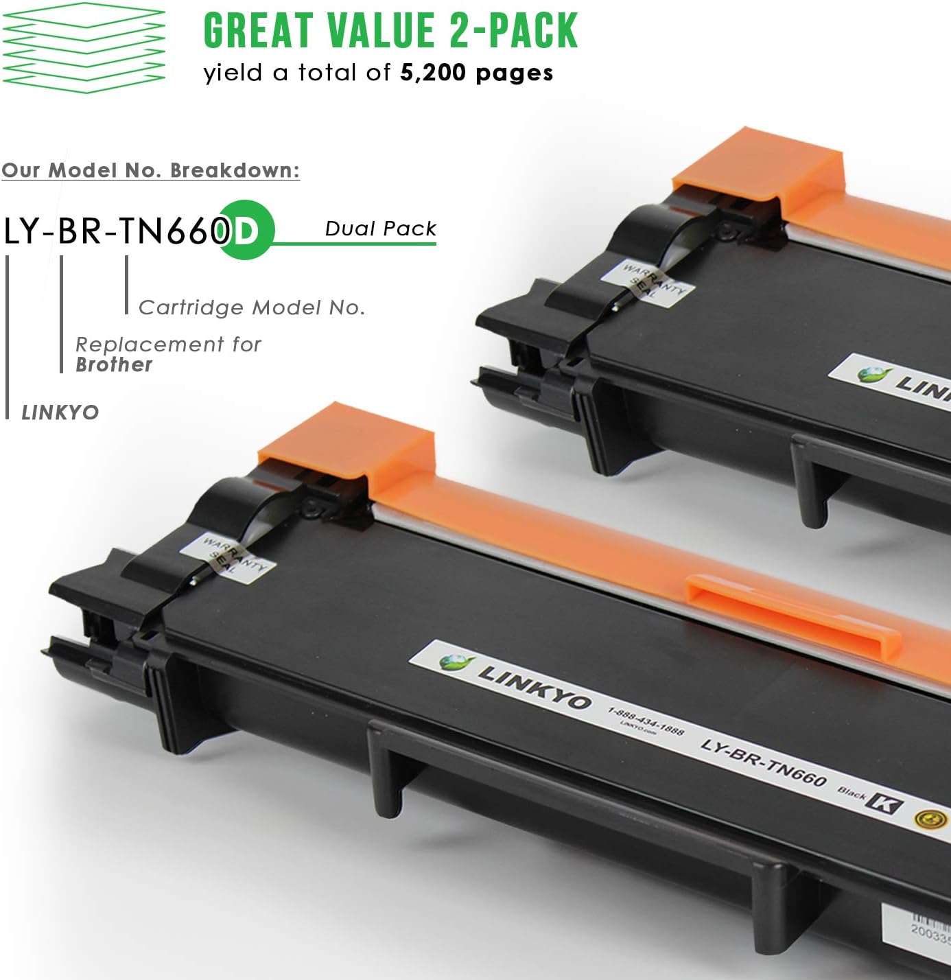 LINKYO Compatible Toner Cartridge Replacement for Brother TN660 TN-660 TN630 (Black, High Yield, 2-Pack): Office Products