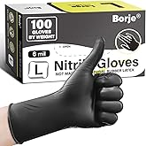 Borje Nitrile Gloves Large, 100 Count Disposable Gloves, Black, Latex & Powder-Free, 6 Mil, Medical Exam, Food Safe, Cooking, Mechanic, Automotive