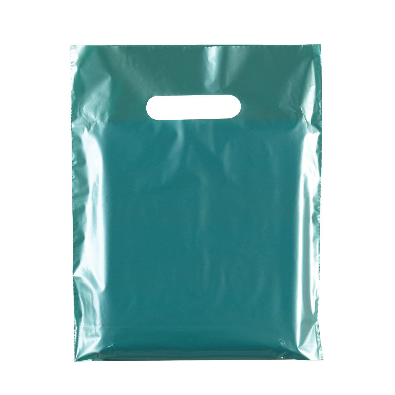 100x PLAIN METTALIC GREEN 10"X12"(25.4cm x 30.48cm) PLASTIC CARRIER BAGs - Modern Printed Strong Gift shopping Bags