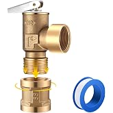 Gulfmew 30 PSI Pressure Relief Valve with 3/4 NPT Female Pipe Adapter | 3/4"X 3/4" NPT, Brass, PTFE Tape Improve Leakproof, for Boiler and Plumbing Maintenance, Not for Drinking Water Systems