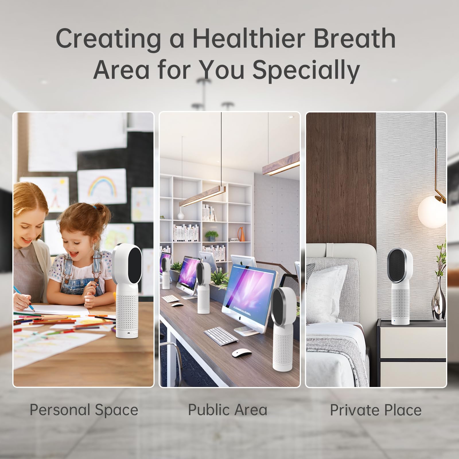 QUEENTY Small Air Purifier, Air Purifiers for Bedroom With H13 HEPA Filter,Ionizer,Face to Face Outlet and Oscillating Air Blowing to Help You Breathing Fresh Air and Negative Ion in Office, for Home