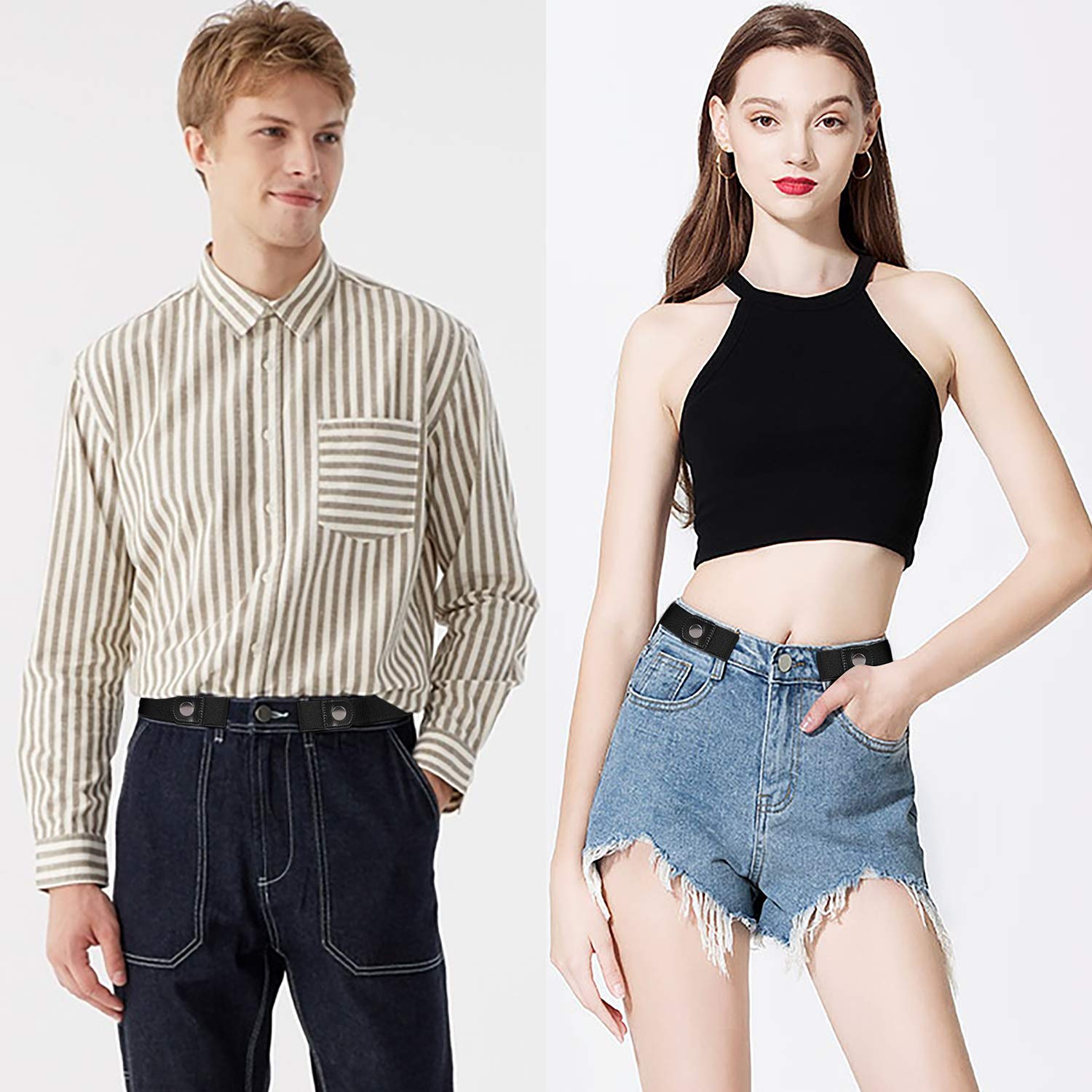 XZQTIVE Elastischer Gürtel Damen Unsichtbarer Gürtel Für Jeans by Hosen Justierbar Stretchgürtel Dehnbarer Gürtel für Herren ohne Schnalle gürtel,T Black,Bundweite 84-120cm