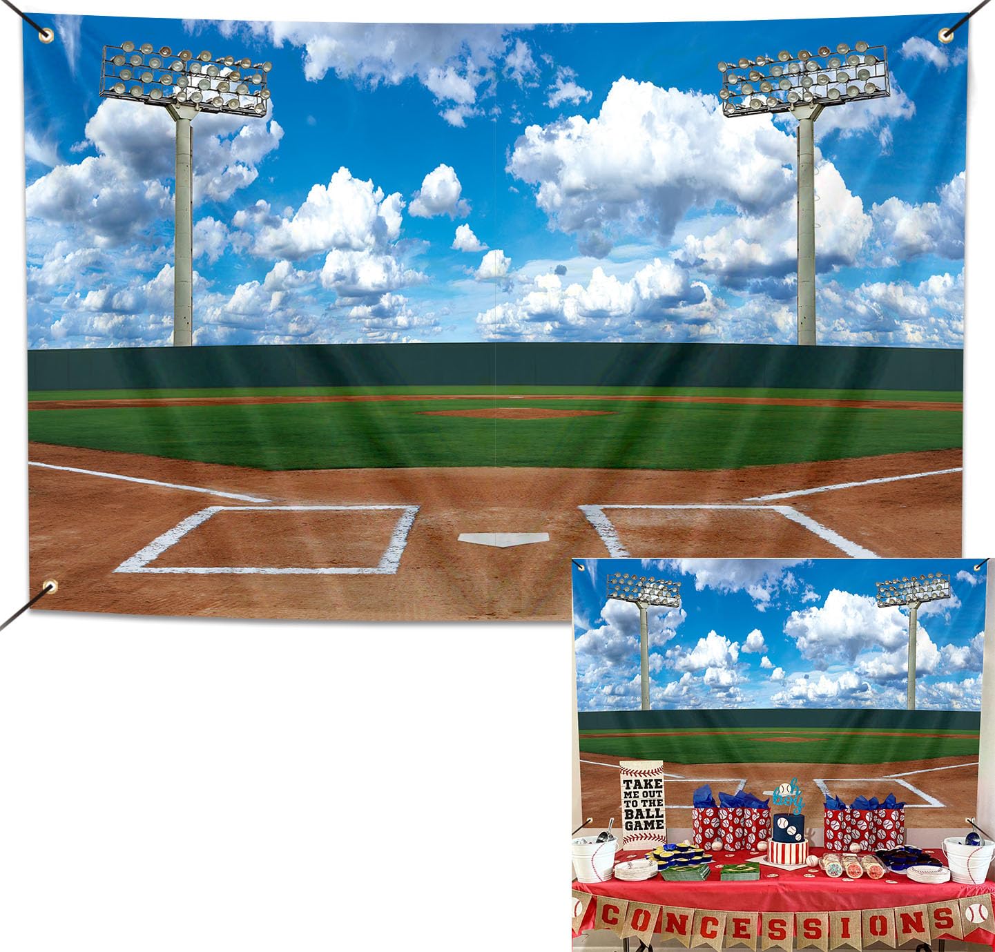 Photo 1 of PGSWEER Baseball Photo Backdrop 7x5ft Outdoor Sport Baseball Stadium Background Baseball Games Boy Children Birthday Party Supplie