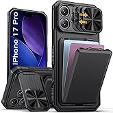 SSLOTSCASE for iPhone 17 Pro Case with Card Holder & Kickstand & Slide Camera Lens Cover & Camera Stand & Wallet, Military-Grade Heavy Duty Rugged Phone Case Cover for iPhone 17 Pro 6.3'' 2025, Black