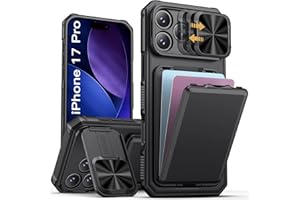 SSLOTSCASE for iPhone 17 Pro Case with Card Holder & Kickstand & Slide Camera Lens Cover & Camera Stand & Wallet, Military-Grade Heavy Duty Rugged Phone Case Cover for iPhone 17 Pro 6.3'' 2025, Black