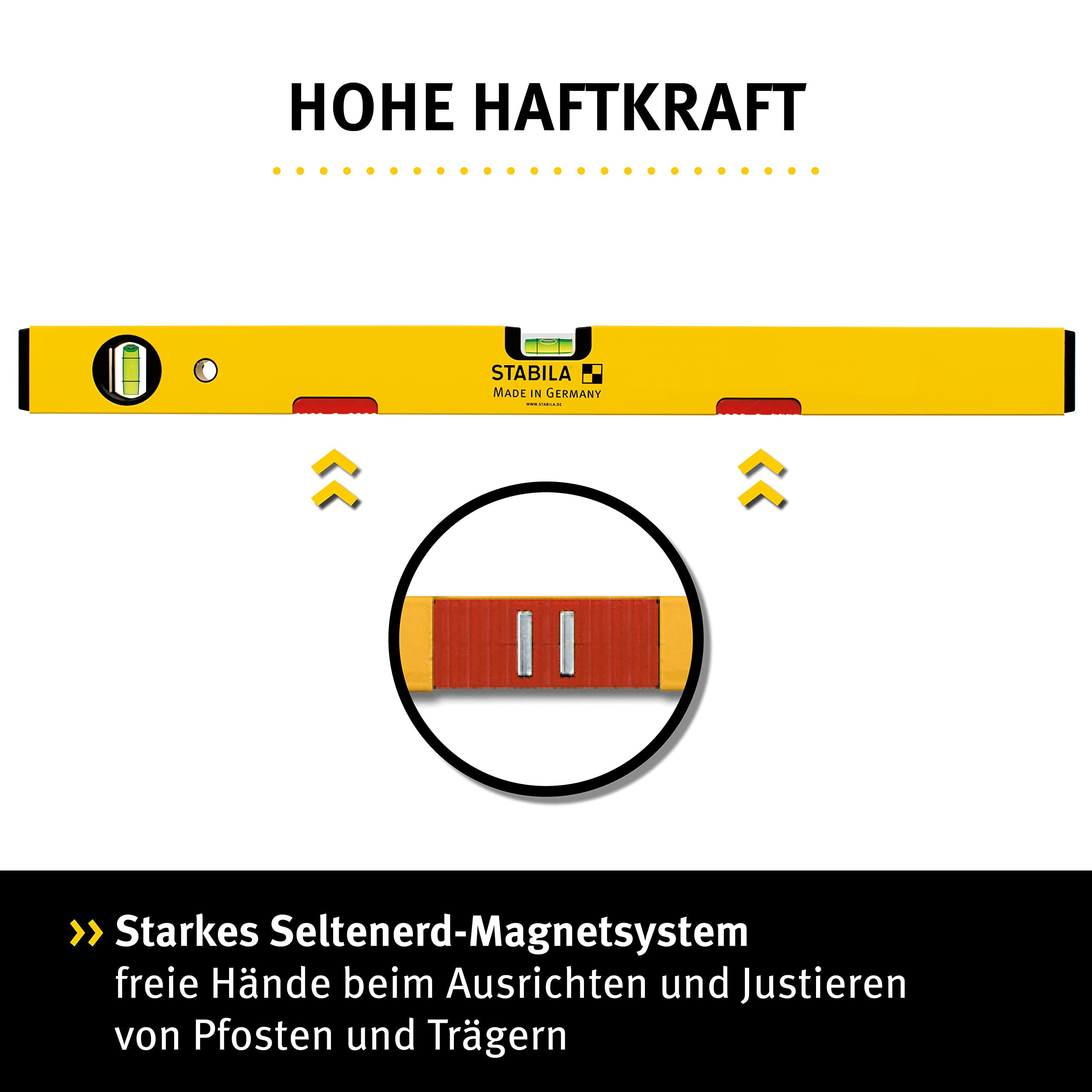 STABILA Magnet-Wasserwaage Type 70 M, 30 cm, leichtes Alu-Profil, starkes Seltenerd-Magnetsystem, 1 Horizontal-Libelle, 1 Vertikal-Libelle, Made in Germany 2