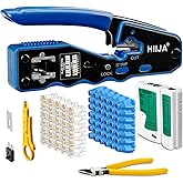 Hiija RJ45 Crimper, RJ45 Crimp Tool Pass Through Cat5 Cat5e Cat6 Crimping Tool Kit for RJ45 Regular, 50PCS CAT6 Pass Through 