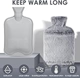 BOLEi 2L Hot Water Bottle with Faux Fur Cover Grey Leakproof Winter Warmer view 3