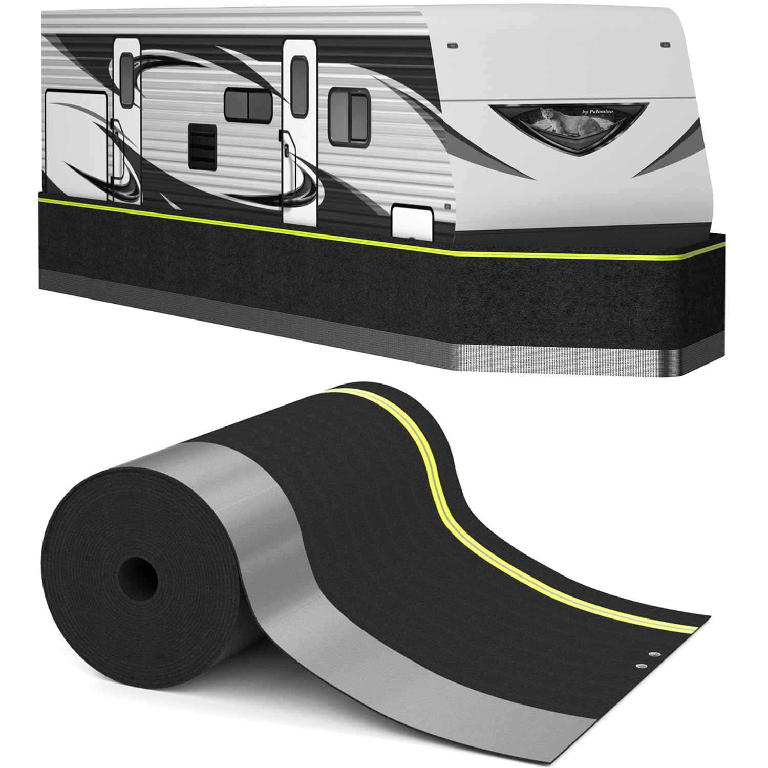 Photo 1 of RV Skirting for Winter - Heavy Duty Insulated Windproof Waterproof UV-Resistant Camper Skirt with Lock Cable, 124.7ft x 2.6ft | Fits XL Motorcoach & Custom RV Builds, Black