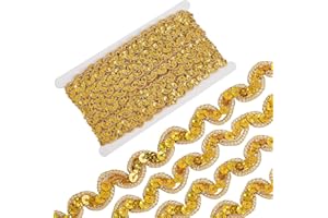 CABODYALS 14.22 Yards Gold Sequin Ric Rac Ribbon Trim Flat Glitter Sequins Beaded Strips Metallic Rick Rack Wave Braided Trimming Bulk for Sewing Making Crafts Clothes Costume Decor Diy Embellishments