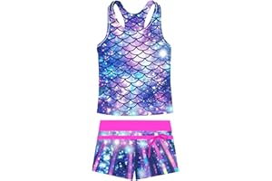 UNIFACO Girls Swimsuits Two Piece Tankini Bathing Suits Boyshort Summer Beach Rash Guard Swimwear for 4-13T