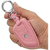 CISUI Leather Key Fob Cover Case, Keychain Shell, Compatible with BMW 2 5 6 7 X1 X2 X3 X5 X6 Series (Pink)