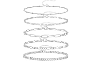 Gokeey Ankle Bracelets for Women, 14k Gold Jewelry Set Waterproof Layered Cuban Figaro Link Chain Anklets Set Gold Anklets Gift Adjustable Size