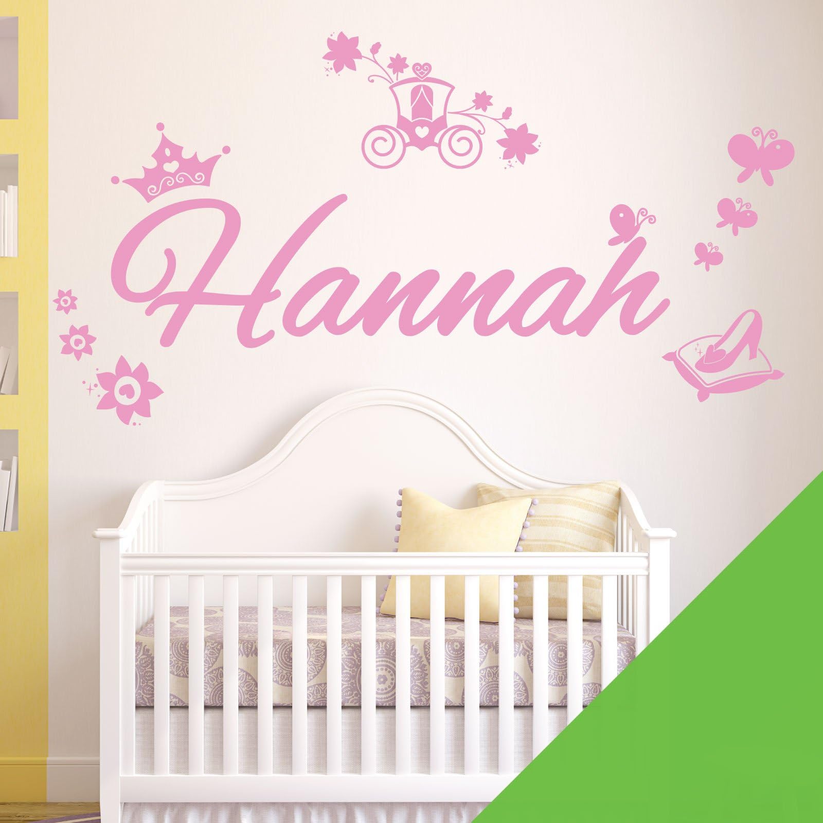 Personalised Name Girls Wall Art Sticker - Princess Cinderella Story [Lime]