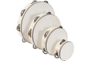 MAHIONG 4 PCS 4" 6" 8" 10" Wooden Tambourine, Musical Instrument Tambourine Set, Handheld Drum Bell Metal Jingles Single Row Percussion for Church, KTV, Party