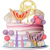 Guiqulai Mermaid Cake Topper, 40 Pcs Under the Sea Decorations Set with Sea Shells, Starfish & Balls, Premium Plastic Cake Decor for Birthday, Baby Shower Party