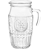 Bormioli Rocco Romantic, Elegant Floral Glass Pitcher, 60.75 oz, Made In Italy.
