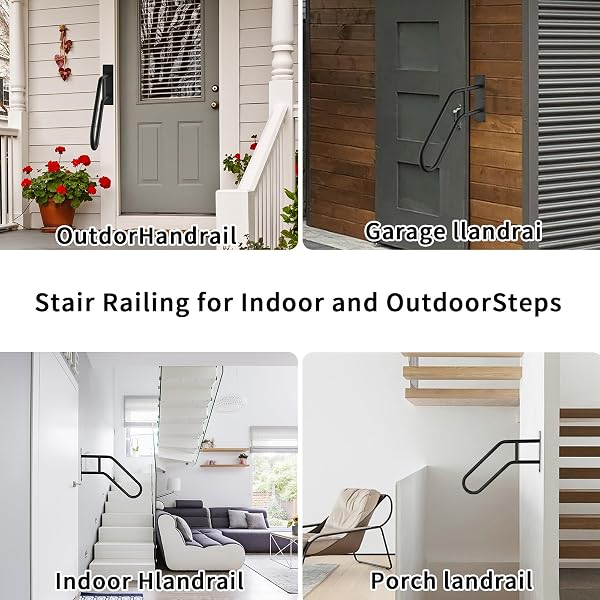 HANDRAILS FOR OUTDOOR STEPS,STAIR RAILING INDOOR1-3 STEP,PORCH RAILING & DECK HAND RAIL WALL MOUNTSTAIR HAND GRAB BARS,U-SHAPED SAFETY HANDRAILS