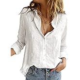 Astylish Womens V Neck Roll up Sleeve Button Down Blouses Tops