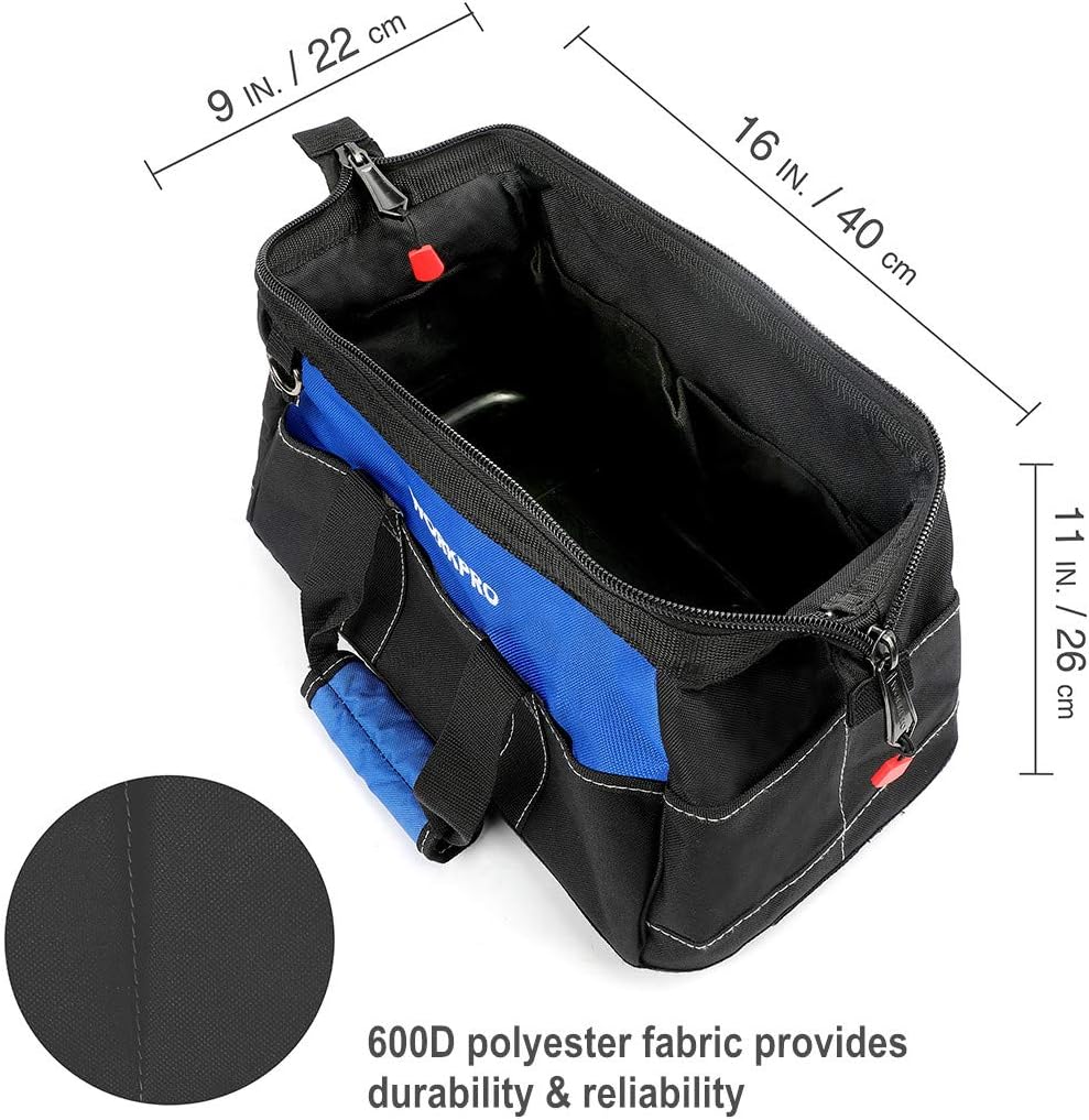 WORKPRO 16-inch Wide Mouth Tool Bag with Water Proof Molded Base - - 