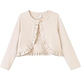PATPAT Girls Cardigan Bolero Size 4-12 Years Kids Knit Long Sleeve Ruffle Open Front Button Cover Up Cropped Tops for Girls