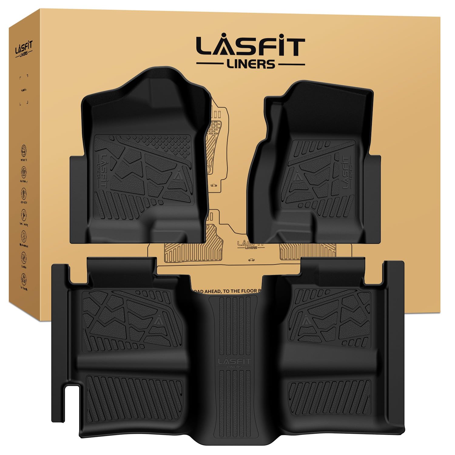 LASFIT Floor Mats for Chevy Silverado/GMC Sierra 1500 2500/2500HD 1999-2007, 3500HD 2001-2007(2007 Fit Classic Body Only) Extended Cab, All Weather TPE Custom Fit Floor Mats for Cars, 1st & 2nd Row Image
