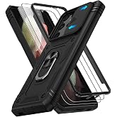 Gritup for Samsung Galaxy S21 Ultra Case with 2PCS Screen Protector, Build in 360&deg; Rotating Ring Kickstand, Military Grade Protective Case for Galaxy S21 Ultra 5G Phone, Black
