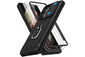 Gritup for Samsung Galaxy S21 Ultra Case with 2PCS Screen Protector, Build in 360° Rotating Ring Kickstand, Military Grade Protective Case for Galaxy S21 Ultra 5G Phone, Black