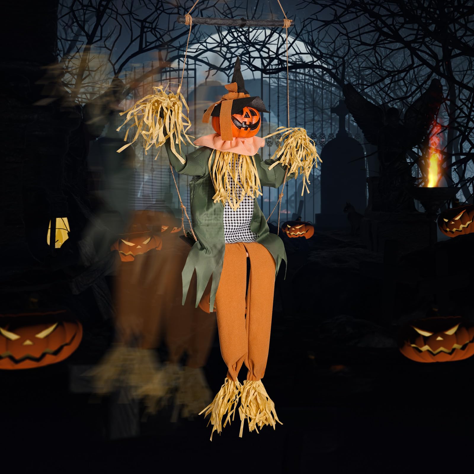 Photo 1 of Thuodo 39Inch Halloween Pumpkin Swing Haunted House Prop Decor for Halloween Party Holiday Indoor Outdoor Garden Lawn Yard Decorations