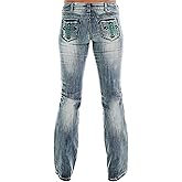 Bootcut Jeans for Women Mid Rise Ripped Distressed Embroidered Cross Jeans Stretchy Fit Denim Long Pants