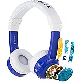 ONANOFF BuddyPhones - In-Flight Kids Foldable Headphones - Built in Headphone Splitter and In Line Mic, Perfect for Airplane Use (Blue)
