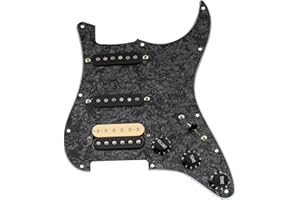 Musiclily Pro Auto-Split HSS Loaded Pickguard ST Prewired Pickguard with Artec Alnico 5 Single Coil Humbucker Pickups for American/Mexico Import Squier Strat Electric Guitar, 4ply Black Pearl
