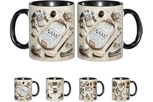 Personalized Hockey Coffee Mug Custom Ice Hockey Player Ceramic Mug with Name 2D Flat Sports Themed Coffee Cup Sports Lovers 