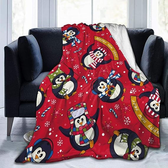 IMERIOi Manta de Lana de Franela con Aguacate de pingüinos para Sala de