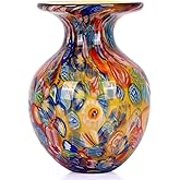 Hand Blown Glass vase, Colourful Glass Decorative vase, Glass Art vase for Bookshelf Coffee Table Floor Mantle Entry Table top TV Cabinet and Dining Table Centerpiece Decorative Flower vase. (Orange)