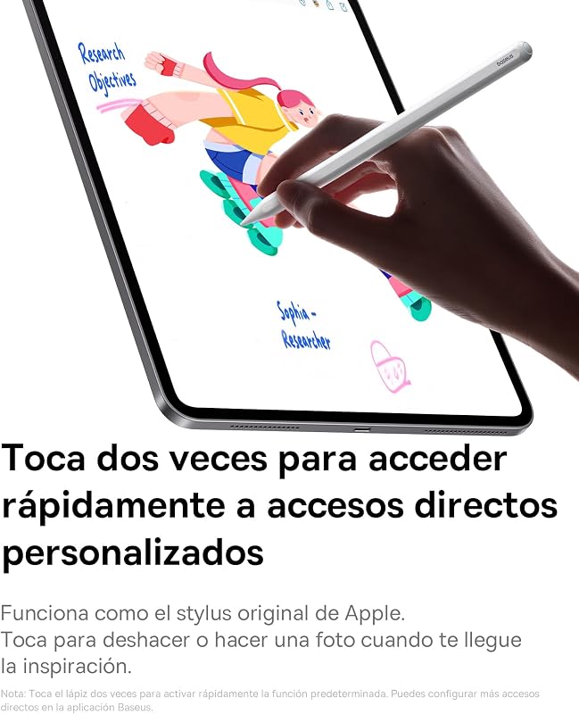Lápis para iPad 2018-2025, 32 Funções Personalizáveis, Bateria 17H, Rejeição da Palma, Controlo Remoto, Lápis Magnético para iPad 7/8/9/10/11, Pro 11"/12.9"/13'', Air 3/4/5/6/7, Mini 6/7