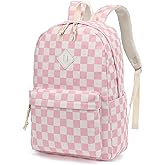 Dezcrab Corduroy Girls School Backpack - Teen Bookbags Kids Elementary Middle School Bookbags Women Travel Daypack (Checkered Pink)